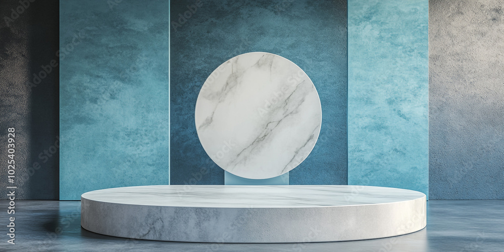 Canvas Prints 3d room with gradient blue wall and empty floor: marble or concrete textured stand for product displ