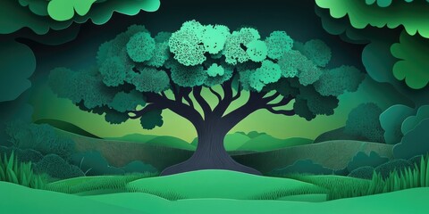 Majestic tree situated in a green space, Majestic tree in a lush landscape