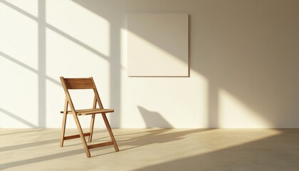 Minimalist Interior Design with Wooden Chair and Sunlight.