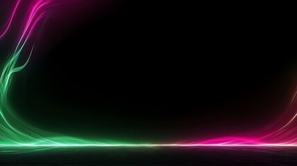 Obraz premium Abstract background with neon green and pink lights on black background.