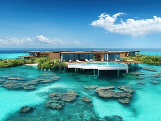 Obraz premium Modern Overwater Villa with Infinity Pool on Tropical Island