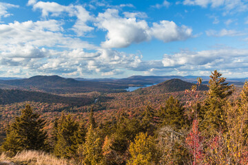 Coney Mountain Summit in Tupper Lake NY Adirondacks on an early Autumn afternoon with peak fall foliage