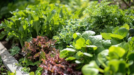 Fresh Variety of Green Vegetables in Garden Rows