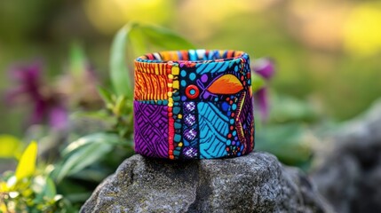 Colorful Handcrafted Bracelet on Natural Stone Background