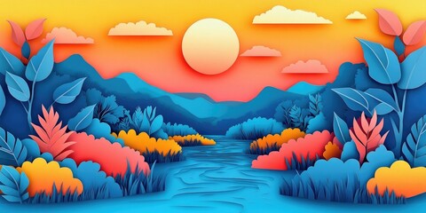 Scenic river landscape featuring captivating nature and a beautiful sky, Scenic river landscape with captivating nature and a beautiful sky