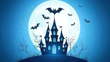 Spooky Moonlit Night with Bats and Castle Scene