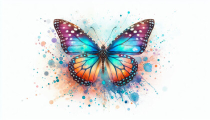 Watercolor insect butterfly on white background