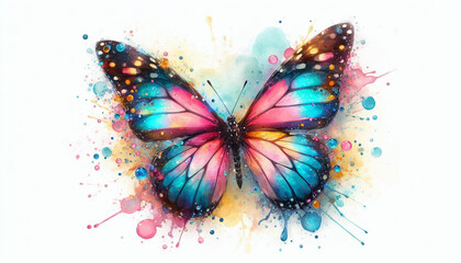 Watercolor insect butterfly on white background