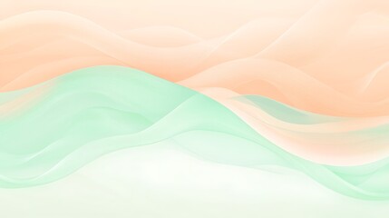 Fototapeta premium Abstract background with soft, flowing waves of peach and mint colors.