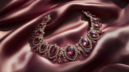 Elegant Pink Jewelry on Luxurious Silk Fabric