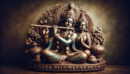 Fototapeta premium Hindu Lord Krishna Statue Playing flute 