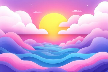 Sunrise over the sea at a beach, featuring fog gently hovering in the air during the early morning, Serene sunrise over misty beach landscape