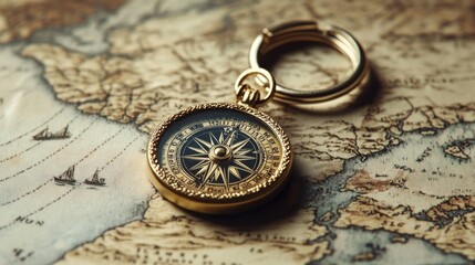 Vintage Compass on Antique Map Background