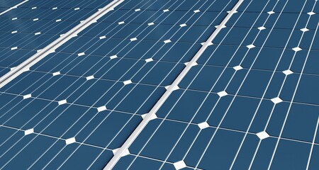 Close-up of Solar cell farm power plant eco technology. Solar panel close-up. Concept of sustainable resources and renewable energy. 