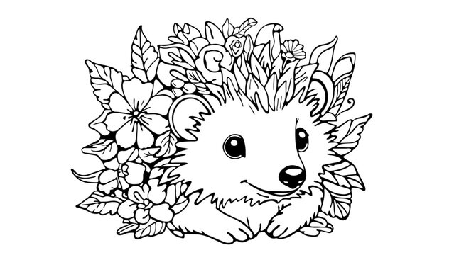 recommend clip art: coloring cute hedgehog with flowers instead of needles