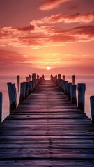 Fototapeta premium Carrasqueira old wooden pier at sunset, Soain