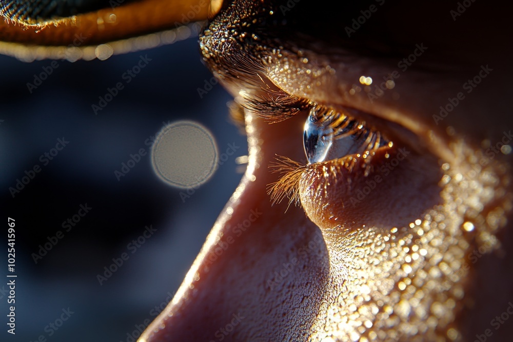 Poster hyper-realistic close-up of a tear falling from a soldierâ€™s face as they salute a fallen comrade, 