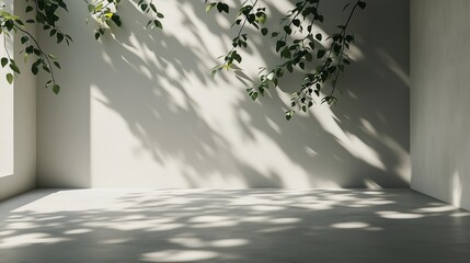 Abstract blurred background with beautiful sunlight shadow on white wall and table