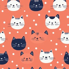 Fototapeta premium Playful Cartoon Cat Faces Seamless Pattern Design