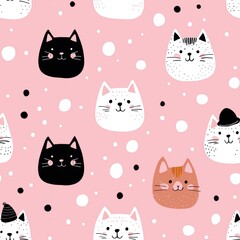 Obraz premium Playful Cat Seamless Pattern for Cute Designs