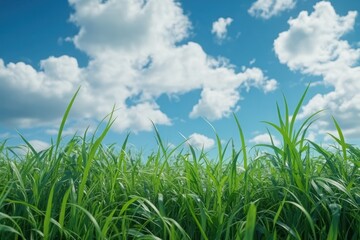 Fototapeta premium Lush Green Grass Under Clear Blue Sky