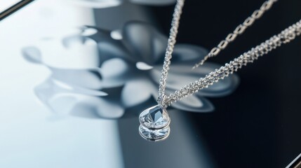 Fototapeta premium Elegant Silver Necklace with Crystal Pendant
