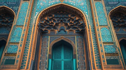 Ornate Archway and Doorway with Islamic Calligraphy and Tilework