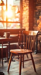 Rustic Cafe Interior with Sunlight.