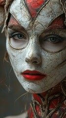 Close-Up Portrait of Woman Wearing Intricate Mask