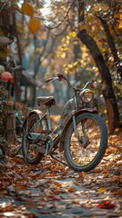 Fototapeta premium Vintage Bicycle in Autumn Leaves - Rustic Charm & Fall Colors
