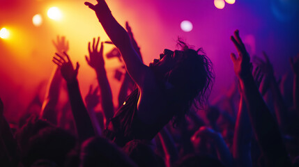 Silhouetted Crowd Singing at Concert Under Lights