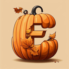 Vector illustration of orange pumpkin letter E for halloween design.