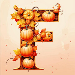 Autumn font with pumpkins. Letter F. Vector illustration.