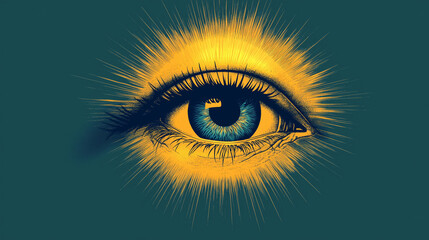 An illustration of an eye in the form of a shining sun, symbolizing clear vision and brighter futures through eye health awareness, with copy space, World Sight Day