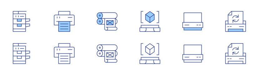 Printer icon set in two styles, Duotone and Thin Line style. Editable stroke. photocopier, printing, scanner, recycledpaper