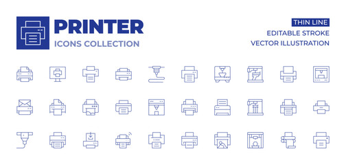 Printer icons collection. Thin Line icons, editable stroke. print, printing, offset, printer
