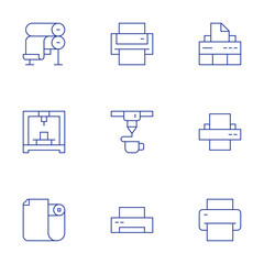 Printer icons set. Thin Line style, editable stroke. paperroll, printer