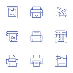 Printer icons set. Thin Line style, editable stroke. printer, industrialprinter, heatpressprinter