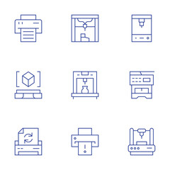 Printer icons set. Thin Line style, editable stroke. printing, scanner, recycledpaper, printer