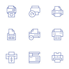 Printer icons set. Thin Line style, editable stroke. subtract, scanner, printer