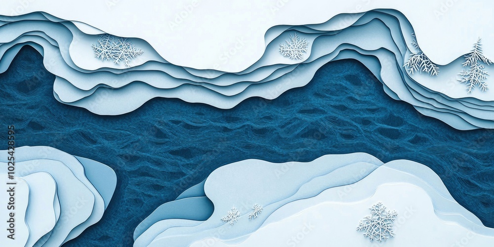 Aufkleber Aerial perspective of frozen patterns on a river surface, Aerial view of frost patterns on a river