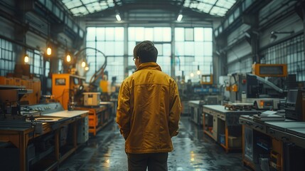 Worker in Yellow Jacket in Industrial Workspace