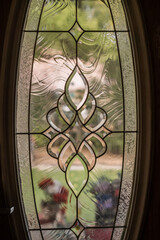 Elegant stained glass design with swirling patterns