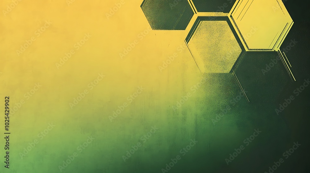 Poster Abstract green and yellow background with hexagonal shapes.