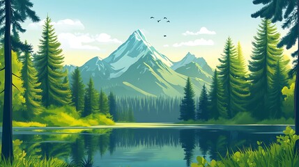 Scenic Mountain Lake with Lush Forest