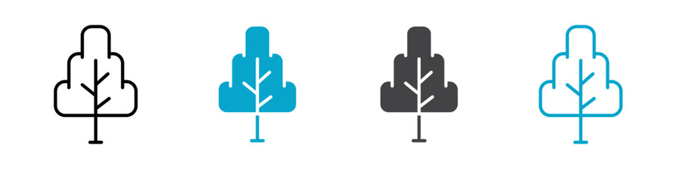 tree icon Flat art in outline set