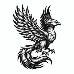 Obraz premium Phoenix bird side profile symbol icon logo vector illustration, fantasy mythical creature clip art element