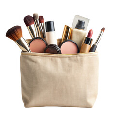 Different makeup objects in canvas bag