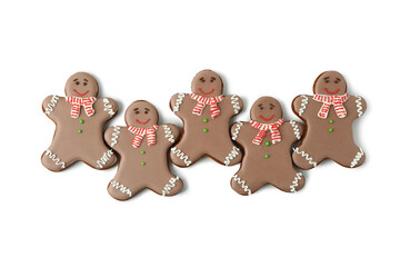 Christmas sweet gingerbread cookies on white background