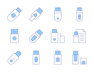 Usb flash drive icons. Line Duotone style, editable stroke. cloud storage, USB drive performance, USB 3.1